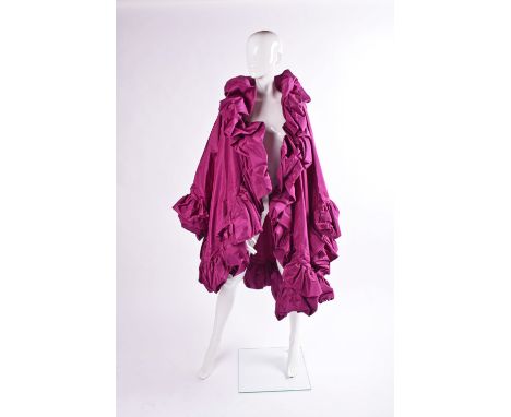 Victor Edelstein 1980's hot pink silk faille evening cloak , ruched collar and outer hem. Condition Report: Overall good, no 