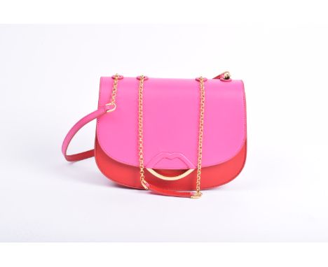 Lulu Guinness 'Isabella' shoulder bag, red and peony contrast colour leather, gold tone hardware, sliding chain strap, black 