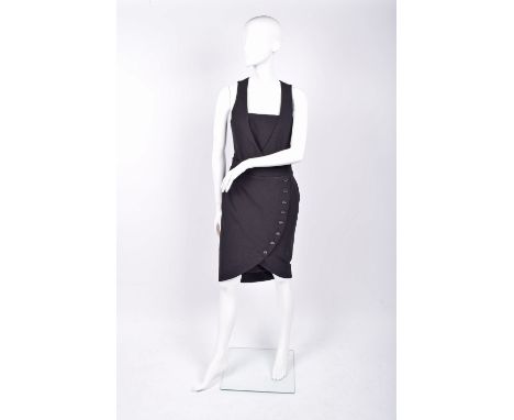 Givenchy pinafore dress , black with asymmetric skirt and button detailing, still with original tags, size 38.