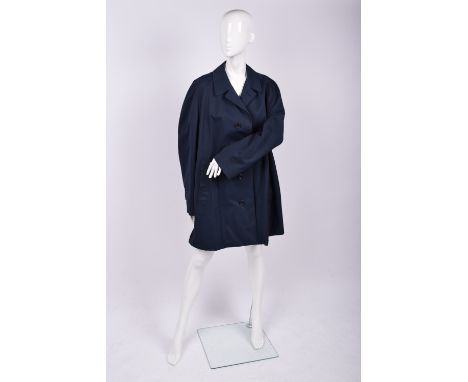 Burberry overcoat , navy with four button fastenings, Burberry check lining.