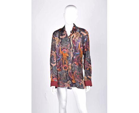 Paul Smith monkey print button-down shirt,spreading collar, single button contrast barrel cuffs, screen print decoration of m
