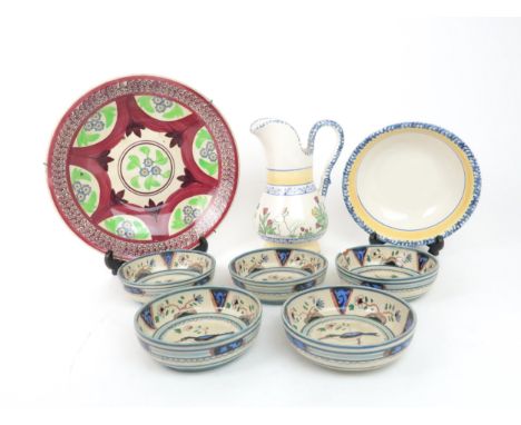 WILLIAM MILES JOHNSTON (1893 - 1974) Five Zoo pottery bowls painted with a bird, possibly a Kookaburra, monogram to base, 13c