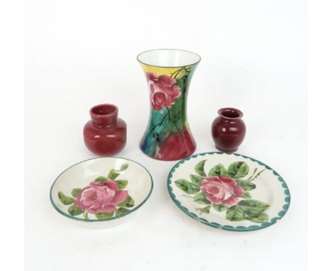 A COLLECTION OF WEMYSS POTTERY including a jazzy ware vase painted with cabbage roses, 16cm high, a deep saucer and side plat