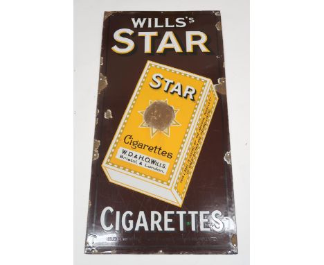WILL'S STAR CIGARETTES Enamel advertising sign 91cm x 41cm Condition Report:Available upon request