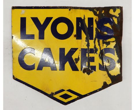 LYONS CAKES Double-sided enamel advertising sign, 44cm x 40cm Condition Report:Available upon request