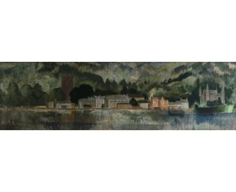 WILLIAM CROSBIE RSA RGI (1915-1999) INVERARAY, SEPTEMBER&nbsp; Oil on panel, signed upper left, 30 x 102cm (11.75 x 40") Titl