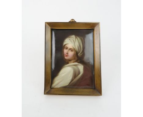 A GERMAN PORCELAIN PLAQUE OF&nbsp;BEATRICE CENCI after Guido Reni, impressed "106" to verso of plaque, in a brass easel frame