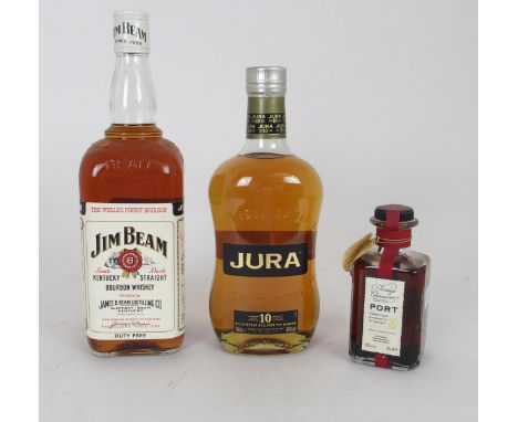 JURA&nbsp;ORIGIN ORKNEY SCOTCH WHISKY  10 Year Old,&nbsp;Jim Beam White Label 4 Year Old, Vintage Character Port (3) Conditio