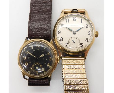 TWO VINTAGE WATCHES a 9ct gold Garrard watch head, with cream dial, black Arabic numerals, and subsidiary seconds dial. with 