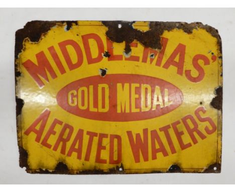 MIDDLEMAS' (of Kelso) GOLD MEDAL AERATED WATERS Enamel advertising sign, 40cm x 30cm Condition Report:Available upon request