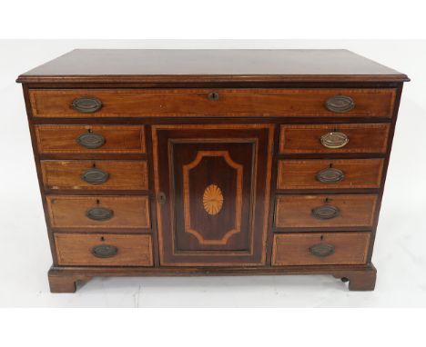 A VICTORIAN MAHOGANY AND SATINWOOD INLAID&nbsp;COMMODE&nbsp; with single long drawer above single cabinet door flanked by fou