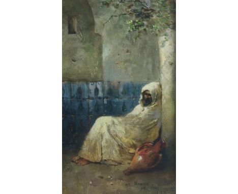 PHILIPPE PAVY (FRENCH 1860-?) AIT MAMOUN Oil on board, signed, inscribed with title and date 1889, 21 x 12cm (8.25 x 4.75") C