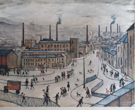 LAURENCE STEPHEN LOWRY RA RBA (BRITISH 1887-1976) A BUSY INDUSTRIAL LANDSCAPE Offset Lithograph, signed with Fine Art Trade B