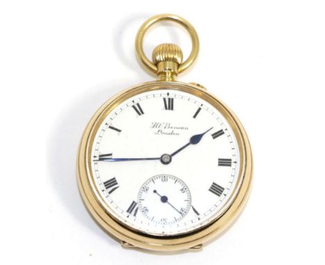 An 18ct gold pocket watch, signed J W Benson, 1923, lever movement signed J.W.Benson, Ludgate Hill, London The Bank and numbe