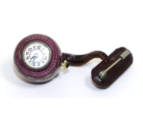 A guilloche enamel ball watch, circa 1925, lever movement signed Marchand W.Co, silvered dial with Arabic numerals, purple gu