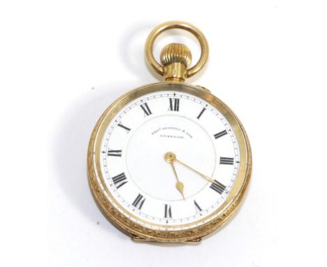 A lady's fob watch, signed Thos Russell & Son, Liverpool, circa 1900, lever movement signed, enamel dial with Roman numerals,