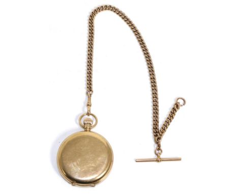 A 9ct gold full hunter pocket watch, 1927, lever movement, enamel dial with Roman numerals, seconds dial, case maker's mark E