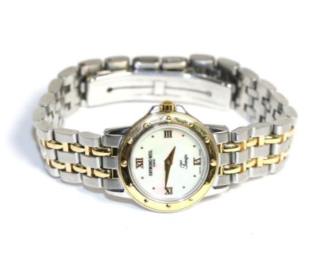 A lady's bi-metal wristwatch, signed Raymond Weil, Geneve, model: Tango, quartz movement, mother-of-pearl dial, 24mm wide, wi