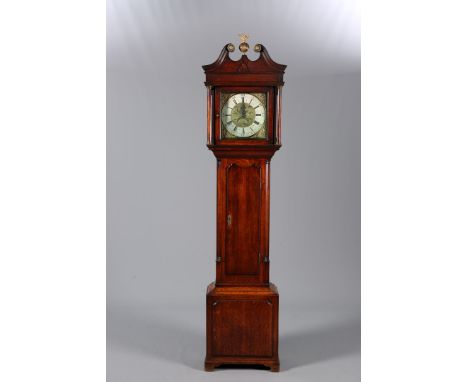 A GEORGE III OAK 30 HOUR LONGCASE CLOCK, JOS. STANCLIFFE, BARKISLAND, the case with swan neck pediment, 12-inch square brass 