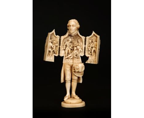 A EUROPEAN IVORY TRIPTYCH FIGURE OF NELSON, 19TH CENTURY, probably Dieppe. 17cm