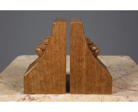 ROBERT THOMPSON OF KILBURNA PAIR OF MOUSEMAN BOOKENDS, of characteristic form, adzed, carved mouse signature, 15cm high.