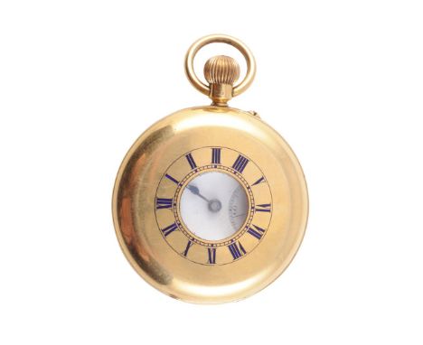 AN 18 CARAT GOLD HALF HUNTER POCKET WATCH, Birmingham 1905, movement no. 246955, white enamel dial with Roman numerals and su