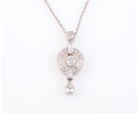 A DIAMOND PENDANT, circa 1920, the old brilliant cut collet set diamond suspending on an articulated link to the centre of an