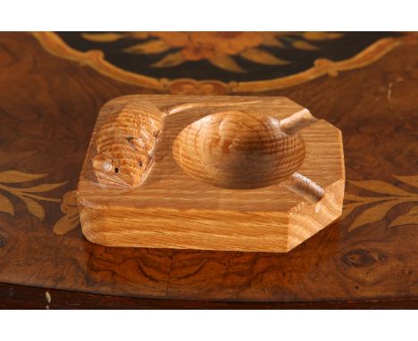 ROBERT THOMPSON OF KILBURNA MOUSEMAN OAK ASHTRAY, of characteristic form, carved mouse signature, 10.5cm wide.