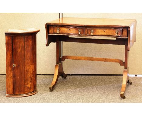 A small mahogany hanging corner cupboard, 66cm high, and a walnut sofa table (2)