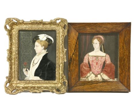 A pair of plaster, oil and fabric portrait pictures20 x 16cm