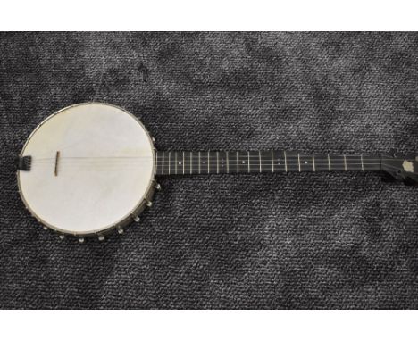 A 5 string banjo, probably early 20th Century, tension post stamped A Weaver, maker, with hard caseDiameter 11" 