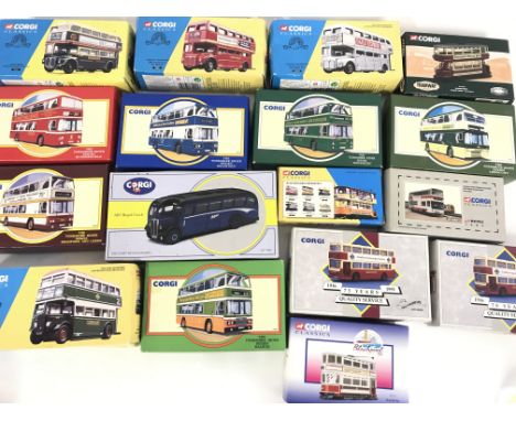 A Collection of Boxed Corgi Classic Buses.