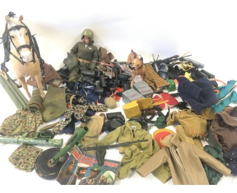 A Vintage Action Man with Accessories and Vehicles. Also A Lone Ranger Horse.