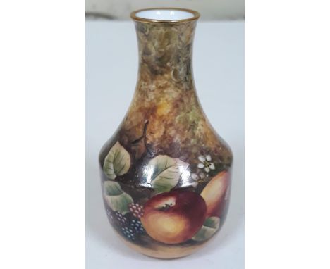 A Royal Worcester style hand painted vase by James Skerrett, height 10cm.Condition: no signs of any damage or repairs, only m