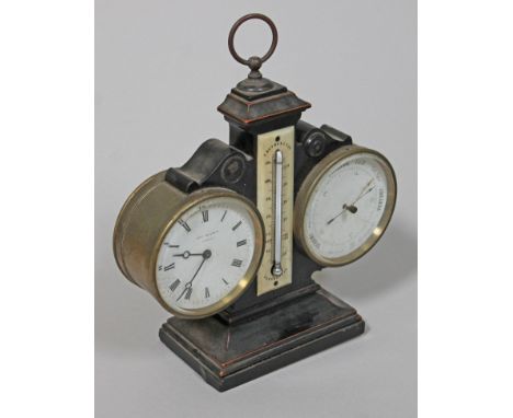 A French ebonised double barometer, the dial inscribed 'Hry Marc A Paris'.  