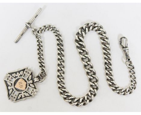 A hallmarked silver albert chain with fob, chain length 36cm, gross weight 53.9 grams.  Condition:  clasps in good working or