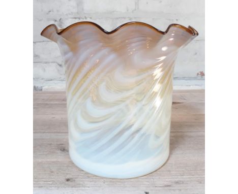 A Victorian twist vaseline glass light shade with crimped rim, approx. fitting diameter outside 17.7cm, inside 16.8cm, height