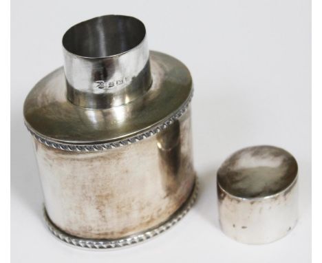 A hallmarked silver tea caddy, height 9cm, wt. 4oz.  