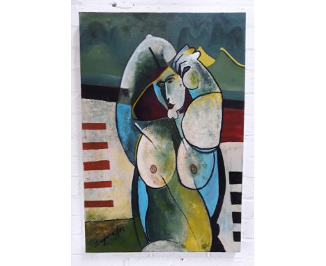Zagoria (20th Century), abstract nude, oil on canvas. 