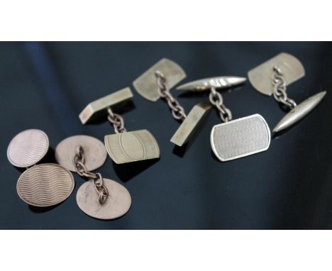 Three pairs of hallmarked 9ct gold cufflinks, gross wt. 12.1g.  