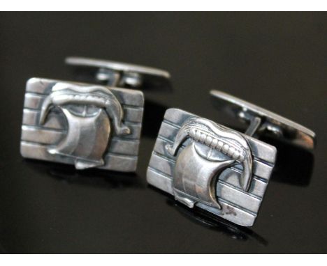 A pair of Modernist Danish silver cufflinks with Viking ships by Carl Ove Frydensberg, wt. 13g.  