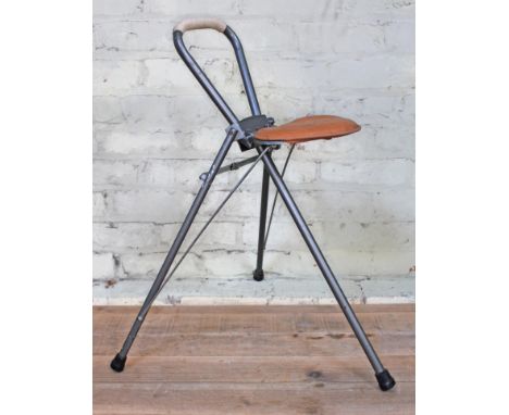 A shooting stick/folding tripod stool with stitched leather effect seat by Hill-Rest.  