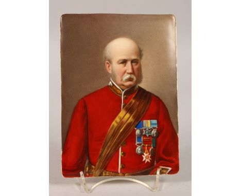 A 19TH CENTURY BERLIN PORCELAIN PORTRAIT PLAQUE OF FIELD MARSHAL FREDERICK SLEIGH ROBERTS, 1st Earl Roberts, VC, depicting hi