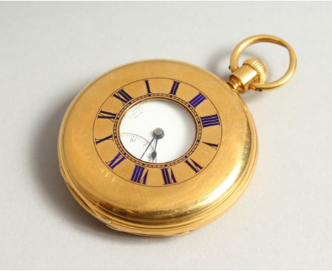 AN 18CT GOLD AND ENAMEL HALF HUNTER POCKET WATCH by BENNETT, 64 &amp; 65 Cheapside, London. No. 9710, with white dial and bla