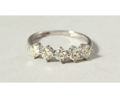 A GOOD 18CT WHITE GOD FIVE-STONE DIAMOND RING.