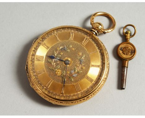 A GOOD 18CT GOLD POCKET WATCH with engine turned and floral face, the inside engraved Mary Lyon A. D. 1856, in a Goldsmiths &