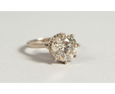 A VERY GOOD 18CT WHITE GOLD 3CT SINGLE STONE RING.