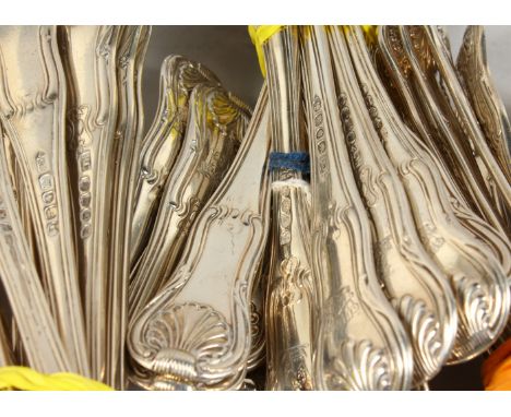 A CANTEEN OF MIXED GEORGIAN KING'S HOURGLASS PATTERN CUTLERY, comprising ladle, twelve table forks, twelve dessert forks, twe