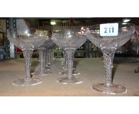 A set of nineteen Stuart glass champagne saucers, (19)  S3T