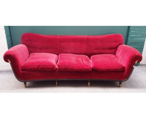 A 20th century French three piece suite in the manner of Leleu, to comprise; a sofa 217cm wide x 73cm high and a pair of armc